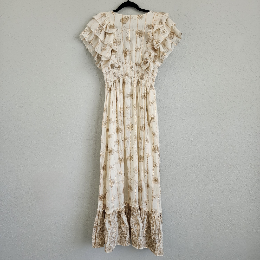 Ananta Cream and Gold Women's Maxi Dress Boho Anthro Inspired Boutique NWOT - Picture 7 of 8